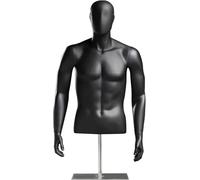 SHANYAYALI Maniquí masculino de fibra de vidrio con brazos desmontables y base de metal para escaparates y tiendas minoristas (negro)