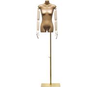 SHANYAYALI Torso de maniquí con soporte de papel kraft desmontable y giratorio brazo de madera maciza para tiendas de ropa, escaparates, tiendas (dorado)