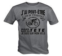 SHANYE ZHENPIN Half & Half J Ai Peut ÉTre Air De T ÉCouter Mais Dans Ma Tete Je Suis Sur Mon Velo T Shirt Grey Grey XL