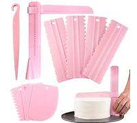 Shao hua 9 espátulas para tartas, alisador de fondant ajustable, peine para decoración de tartas, tarjeta de masa, herramientas de cocina para hornear, 7 rascadores diferentes (rosa)