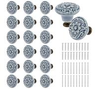 Shaojian Juego de 20 Pomos de Cerámica Vintage para Puertas de Cajones y Armarios - Decorativos para Cocina, Redondos Antiguos con Tornillos, Tiradores para Muebles