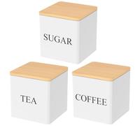Shaojian Juego de 3 botes minimalistas modernos para café, té y azúcar, tarro cuadrado de 500 ml, tapa de bambú hermética, marcador de nombre, almacenamiento de cocina, té/café/azúcar (blanco)