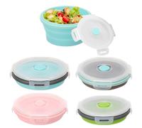 shaojian Juego de 5 cuencos plegables de 350 ml con tapa, lonchera plegable de silicona, recipientes portátiles y expandibles de alimentos frescos, juego de accesorios de camping, viajes y picnic