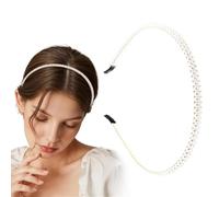 Shaorangrang 2 filas de diademas de perlas blancas, adecuadas para niñas, accesorio de pelo de moda retro para mujer