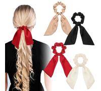 Shaorangrang 4 coleteros para el pelo con lazo anudados con cola, coleteros elásticos para el pelo, bufanda, soporte para coleta de caballo para mujeres y niñas