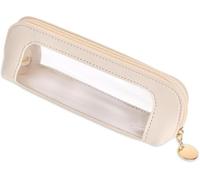 Shaorangrang Estuche de piel para brochas de maquillaje de viaje, portátil, transparente, impermeable, bolsa de almacenamiento de maquillaje con cremallera, beige, 1 unidad