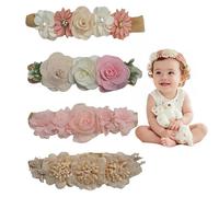 SHAOWENCB Bebé Niña 4 Piezas Diademas Bebe 0-3 Meses Diademas Florales para Diadema Niña,Accesorio Foto Recién Nacido Regalo Bautizo.