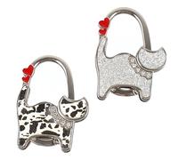 SHAOWENCB Ganchos Plegables, 2 Unidades, Diseño Gato Corazón Antideslizante, Plata y Piel Vacuno, Para Organizar Auriculares, Llaves, Mascarillas, Gorras, Portabolso Mesa, Accesorio Mochila Viaje