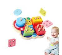 Shape Matching Game, Cartoon Wooden Stacking Toys, Geometric Sorting Game, Engaging Learning Toy for Kids for Home and Kindergarten Education, 7.32x6.34x2.17 Inches
