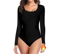 SHAPERIN Body Manga Larga Mujer Bodysuit Top Térmico Cuello Redondo Jersey Abrigado Camiseta de Otoño Invierno, Negro, XXL