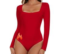 SHAPERIN Body Térmica Mujer Manga Larga Cuello Cuadrado Thermal Top con Forro Polar Elegante Térmico de Invierno Rojo-Térmica M