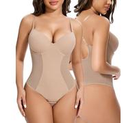 SHAPERIN Mujer Fajas Reductoras con Sujetador Incorporado Bodies Moldeadores Escote en V Shapewear Bodysuit Tanga Built-in Bra Body Shaper Beige Small