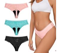 shaperisfree Tanga de Encaje para Mujer, Tangas de período a Prueba de Fugas, Bragas absorbentes, Parte Inferior de Bikini de Tanga Menstrual, Azul/Rosa/Negro-Paquete de 3, Large