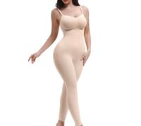 SHAPERX Body Reductor Mujer Pantalones Moldeadores - Shapewear Bodysuit con Control de Abdomen y Cintura, Lencería Moldeadora con Tirantes Ajustables, UK-SZ5809-Beige-S/M