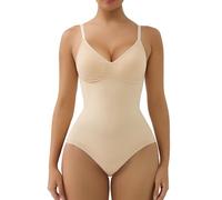 SHAPERX Body Reductor Mujer Sin Costuras Shapewear Bodysuit Control de Abdomen Faja Moldeadora con Copas Removibles, UK-SZ5433-Beige-S/M-Plus