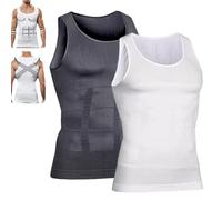 Shaping Tank Men,2025 Upgraded Compression Shirt,Shaping Sleeveless Shirts Breathable for Men Build A Toned Body (White+Gray,XXL)
