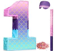 Shappy Piñata de números morados de 16 pulgadas, piñata de sirena, fiesta de cumpleaños, fiesta de cumpleaños con palo venda de confeti para cumpleaños, aniversario, celebración, suministros de