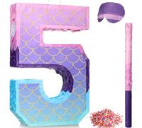 Shappy Piñata de números morados de 16 pulgadas, piñata de sirena, fiesta de cumpleaños, fiesta de cumpleaños con palo venda de confeti para cumpleaños, aniversario, celebración, suministros de