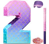 Shappy Piñata de números morados de 16 pulgadas, piñata de sirena, fiesta de cumpleaños, fiesta de cumpleaños con palo venda de confeti para cumpleaños, aniversario, celebración, suministros de