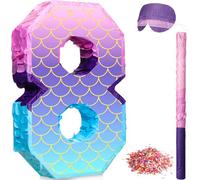 Shappy Piñata de números morados de 16 pulgadas, piñata de sirena, fiesta de cumpleaños, fiesta de cumpleaños con palo venda de confeti para cumpleaños, aniversario, celebración, suministros de