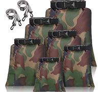 Shappy Set de 6 Bolsas Secas Impermeables Set Combinado Ligero con Sacos de 15 L, 8 L, 5 L, 4 L, 3 L, 2 L y 2 Correas de Hombro Larga Ajustable para Kayak, Rafting, Canotaje (Color de Camuflaje)