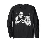 Shar Pei Bigfoot Sasquatch Corazón Mano Signo Perro Amante Manga Larga