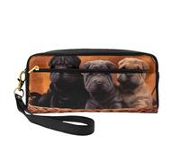 Shar Pei Cachorro Negro Perros Pequeños Cachorro Gris Mascotas, Bolsa de Maquillaje Bolsa de cosméticos Bolsa de Aseo de Viaje portátil Estuche de Cuero para Mujeres y niñas