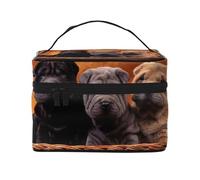 Shar Pei Cachorro Negro Perros Pequeños Cachorro Gris Mascotas, Bolsa de Maquillaje Bolsa de Cosméticos Bolsa de Aseo de Viaje Portátil Estuche para Lápices Bolsa de Aseo