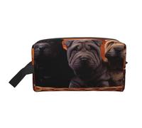 Shar Pei Cachorro Negro Perros Pequeños Cachorro Gris Mascotas, Bolsa de Maquillaje Bolsa de cosméticos Bolsa de artículos de tocador de Viaje portátil Organizador de Bolsa de Maquillaje
