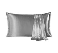 SHARE SILK Fundas de Almohada de Seda 100% Morera Natural 22 Momme, Suaves y Cuidado de la Cabello Fundas de Seda para Almohadas 1 Pieza Gris (50 * 90cm)