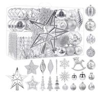 SHareconn 100 Piezas Bolas Arbol de Navidad, Adornos Bolas de Plástico Irrompibles con Cordón, Decoración Arbol de Navidad, Grandes Decoracion para Bodas, Plata