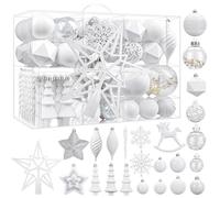 SHareconn 100 Piezas Bolas Arbol de Navidad, Adornos Bolas de Plástico Irrompibles con Cordón, Decoración Arbol de Navidad, Grandes Decoracion para Bodas, Blancas