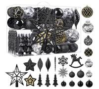 SHareconn 100 Piezas Bolas Arbol de Navidad, Adornos Bolas de Plástico Irrompibles con Cordón, Decoración Arbol de Navidad, Grandes Decoracion para Bodas, Negro