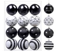 SHareconn 12 bolas de árbol de Navidad de 3.15 pulgadas, bolas decorativas de plástico inastillables de colores para decoración de árbol de Navidad, fiestas, decoración de bodas (Blanco Y Negro, 3.15)