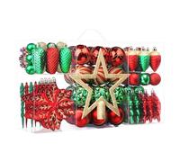 SHareconn 2025 Nuevo Juego de 106 Adornos de Navidad, Adornos Decorativos de Plástico Inastillables para Decoración del Árbol de Navidad, Rojo rubí Verde Y Oro