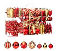 SHareconn 2025 Nuevo Juego de 106 Adornos Navideños, Adornos Decorativos de Plástico Inastillables para Decoración del Árbol de Navidad, Rojo rubí Y Oro