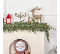 SHareconn 274cm Guirnalda Navideña Realista de Nixon con Piñas y Bayas Rojas, Decoración de Vegetación Artificial de PE para Repisa de la Chimenea, Escaleras, Mesa, Decoraciones Interiores y Exterior