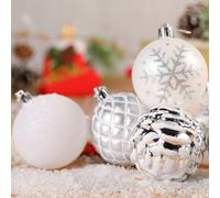 SHareconn 30 Piezas de 60 mm/2.36" de Adornos de Bola de Navidad, 5 Colores, Fiestas, Bolas de Árbol para Decoración de Vacaciones,Blanco Y Plateado