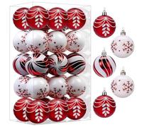 SHareconn 30 Piezas de 60 mm/2.36" de Adornos de Bola de Navidad, 5 Colores, Fiestas, Bolas de Árbol para Decoración de Vacaciones,Rojo Y Blanco