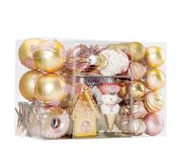SHareconn 86pcs Adornos de Bolas de árbol de Navidad, Decorativos de Plástico Irrompibles para Decoraciones de árboles de Navidad, Decoración de Fiesta de Bodas, Adornos Festivos, Oro y Rosa
