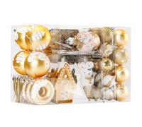SHareconn 86pcs Bolas de árbol de Navidad, Adornos Decorativos de Plástico Irrompibles para Decoraciones de árboles de Navidad, Decoración de Fiesta de Boda, Adornos Festivos, Oro y Blanco