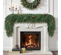 SHareconn 9FT Guirnalda Navidad Realista de Nixon con Piñones, Ghirlanda Natalizia, Decoración Navideña para Repisa de la Chimenea, Escaleras, Mesa, Decoraciones Interiores y Exterior