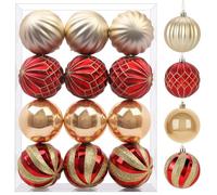 SHareconn Adornos de Bolas de Navidad de 12 Piezas de 80 mm/3.15", Adornos de Bolas inastillables para árboles de Navidad, Adornos de Colores para Fiestas navideñas,Rojo y Dorado