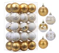 SHareconn Adornos de Bolas de Navidad de 30 Piezas de 60 mm/2.36", Adornos de Bolas inastillables para árboles de Navidad, Adornos de Colores para Fiestas navideñas,Oro Y Blanco