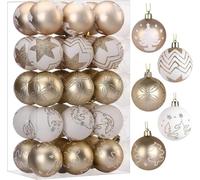 SHareconn Adornos de Bolas de Navidad de 30 Piezas de 60 mm/2.36", Adornos de Bolas inastillables para árboles de Navidad, Adornos de Colores para Fiestas navideñas,Champán Dorado Y Blanco