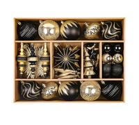SHareconn Bolas de Navidad, 80 Unidades, 4-12,5 cm, Bolas Doradas de plástico irrompible para Adornos para árboles de Navidad, Decoraciones para Fiestas, con cordón para Colgar, Oro Negro