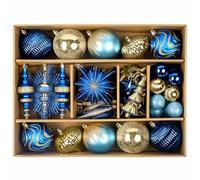 SHareconn Bolas de Navidad, 80 Unidades, 4-12,5 cm, Bolas Doradas de plástico irrompible para Adornos para árboles de Navidad, Decoraciones para Fiestas, con cordón para Colgar, Azul Dorado
