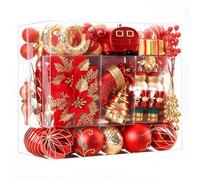 SHareconn Juego de 135 Piezas de Adornos Arbol Navidad, Adornos Bolas de Plástico Irrompibles con Cordón, Decoración Arbol de Navidad, Grandes Decoracion para Bodas (Rojo y Dorado)