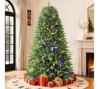 SHareconn PE+PVC Árbol de Navidad con Luces Incorporadas, Arbol de Navidad Realista con 1076 Ramas Ajustables, 320 Luces LED de Colores, 12 Modos de Iluminación, Soporte de Metal Plegable, 210 cm