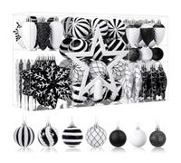 SHareconn Set 106 Adornos Navideños de Bolas , Decorativos de Plástico Inastillables para Decoración de Árbol de Navidad, Decoración para Bodas, Fiestas Navideñas con Ganchos Incluidos, Negro y Blanco